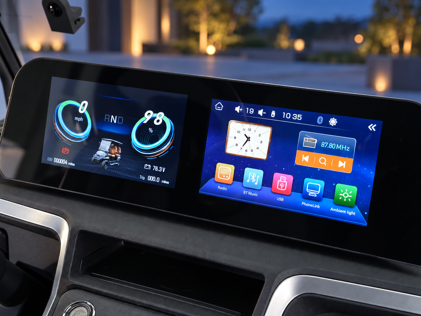Dual-screen digital dashboard with instrument cluster and infotainment